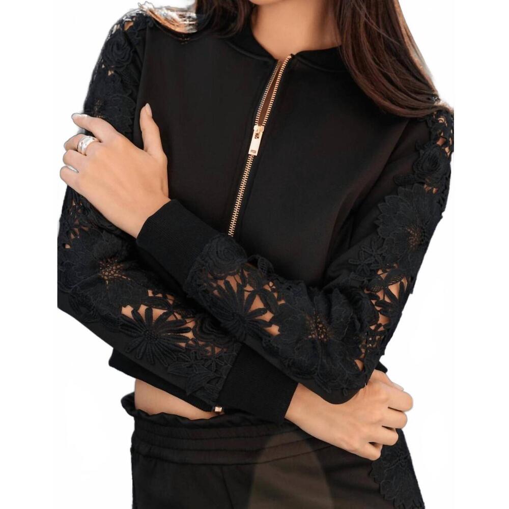 NEW GENERATION LOVE melanie lace combo bomber jacket in black - Picture 5 of 5